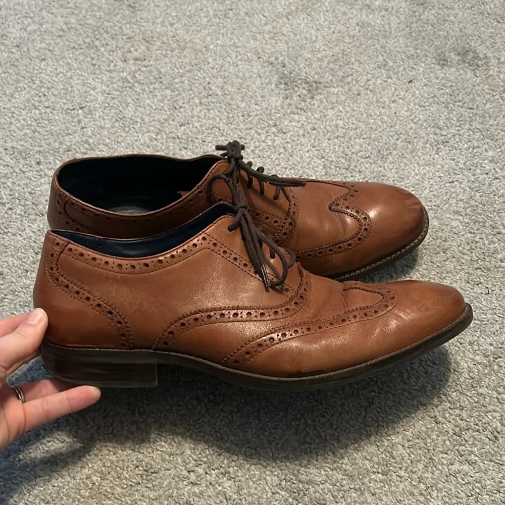 Cole Haan Mens British Tan Leather‎ Wingtip Oxford Dress Shoes C30687 Size 11 M